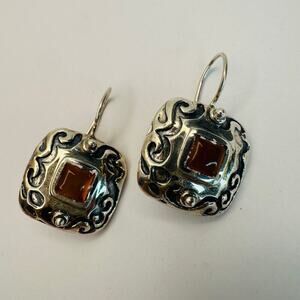 Silpada Sterling Silver and Amber Scroll Square Earrings